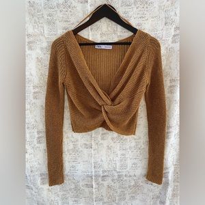 COPY - COPY - Zara, knitted crop top, mustard color, M size.